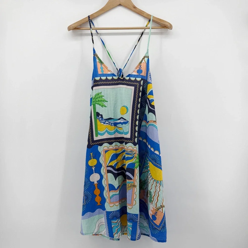 By Anthropologie Postcard Womens Small Blue Tropical Print Coverup Mini Dress - Picture 3 of 9